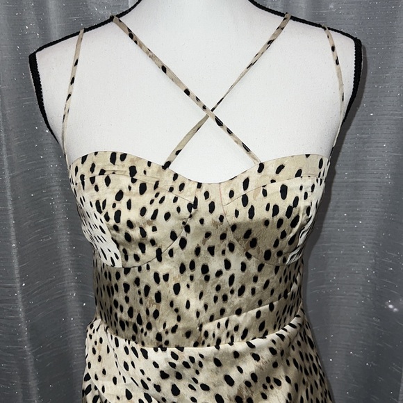 Zara Satin Leopard Print Strappy Cross Front Draped Skirt Mini Dress - Picture 7 of 8